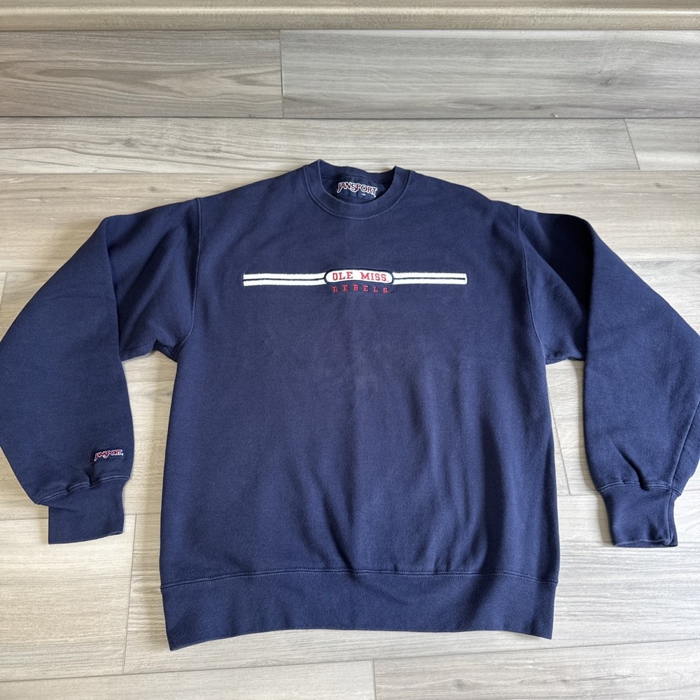 Vintage JanSport Ole Miss Rebels Crewneck Sweatshirt Navy Blue Mens Sz Medium
